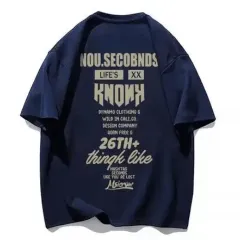 A casual navy t-shirt product photo