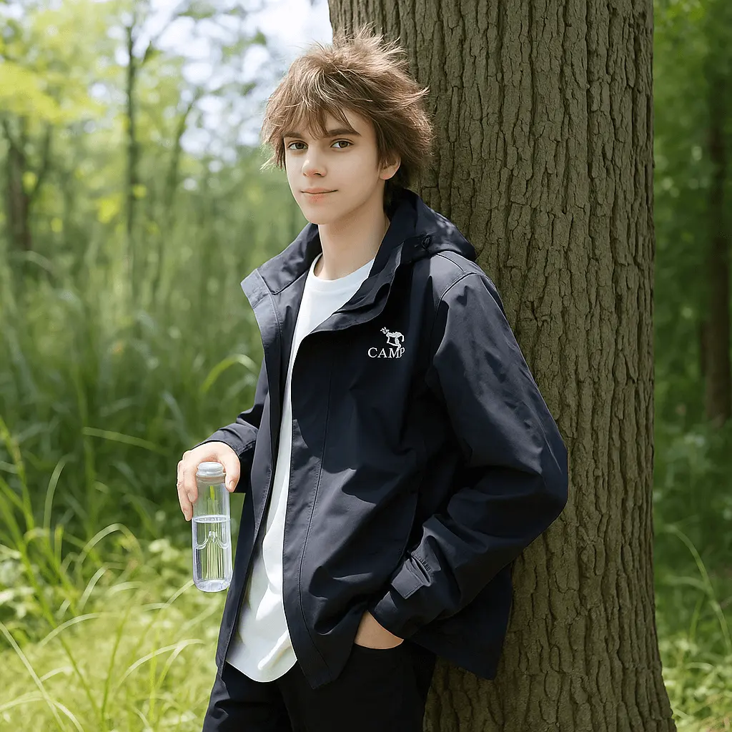 An original photo before ai cartoon filter of a boy in a forest.