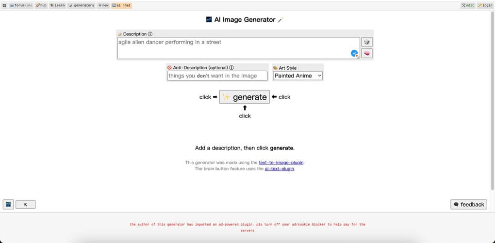 Perchance AI Image Generator Interface