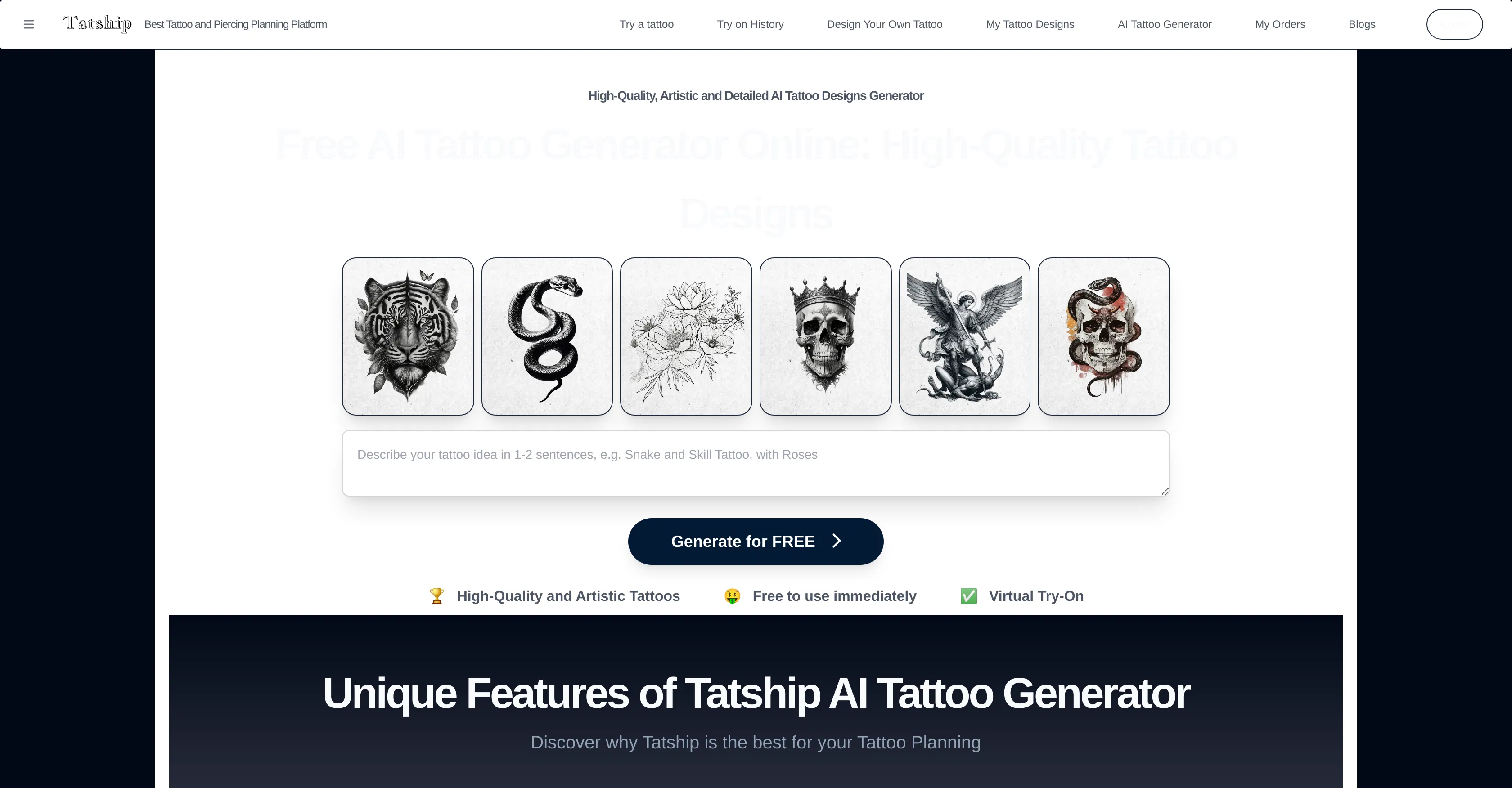 Tatship AI Tattoo Generator