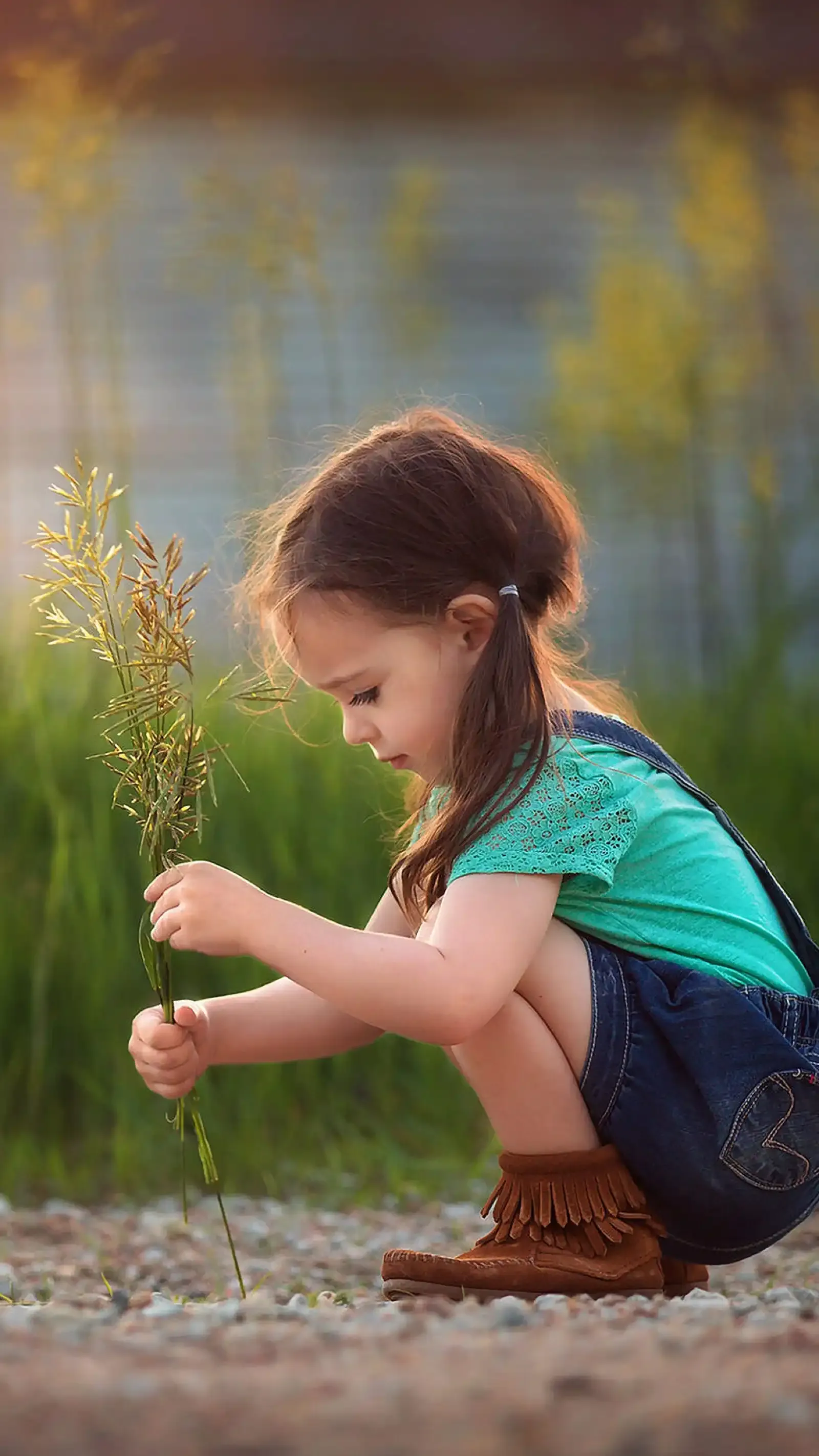 A young girl exploring a tranquil with lush greenery and a serene atmosphere.
