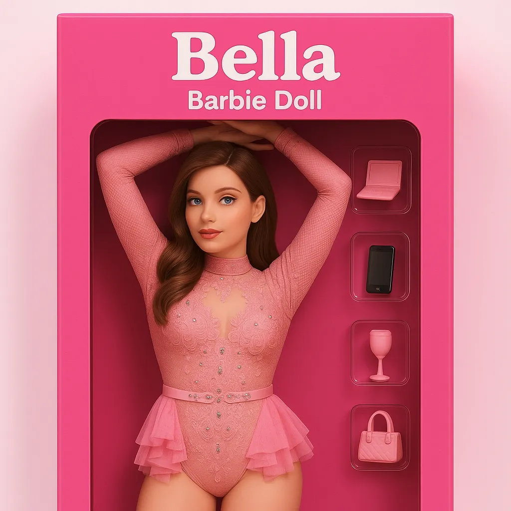 Charming AI Barbie Doll named Bella with a radiant smile, showcasing the hyper-realistic digital craftsmanship of Xole AI Barbie Doll Generator.