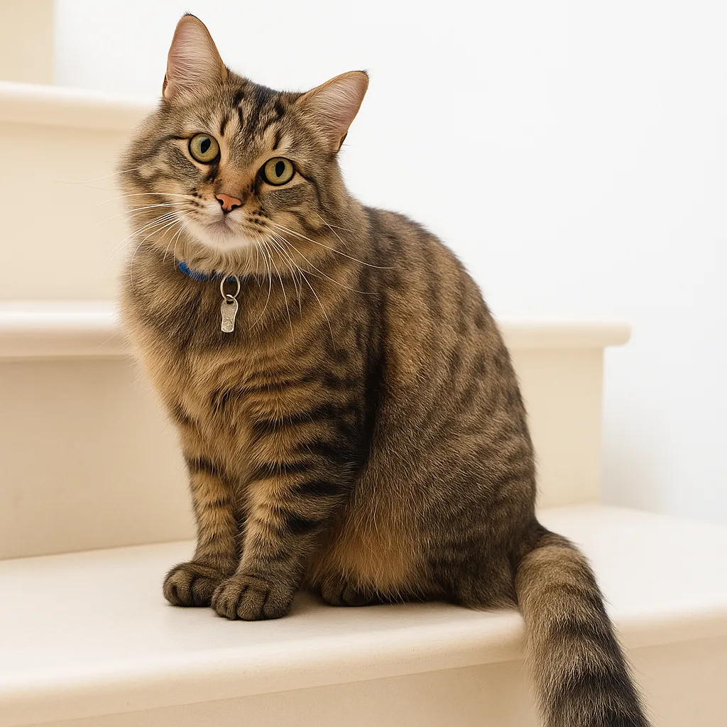 Regal tabby cat sitting elegantly